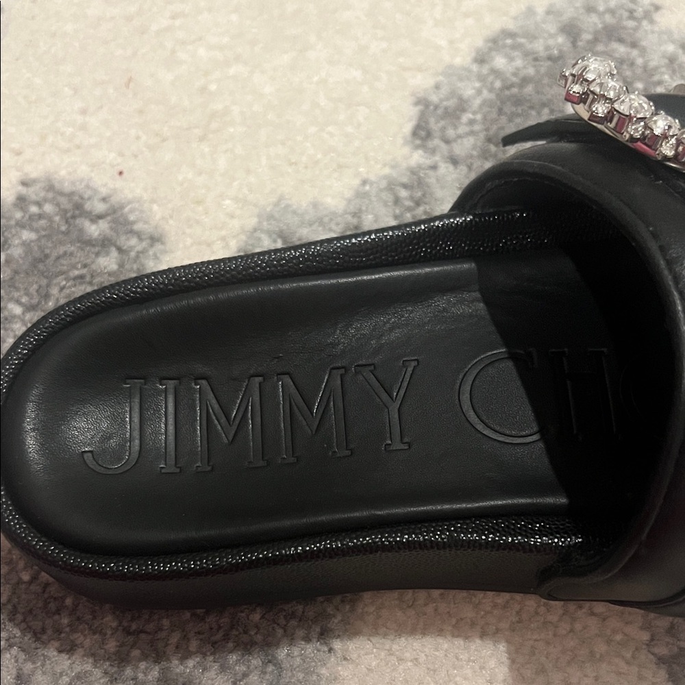 JIMMY CHOO Black Slide Sandals with Crystal Embellishment SIZE 34 - Picture 2 of 7